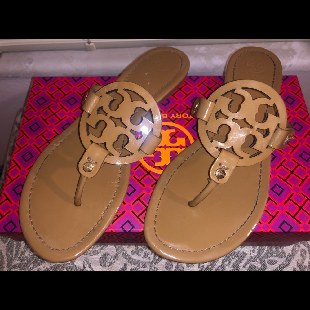 Tory Burch Tan Patent leather Miller Sandals